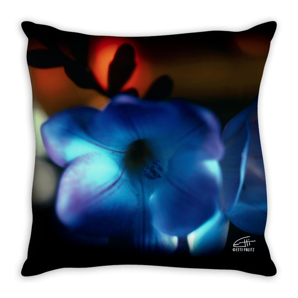 Flowers After Dark 'Blue Freesia' Decorative Pillow